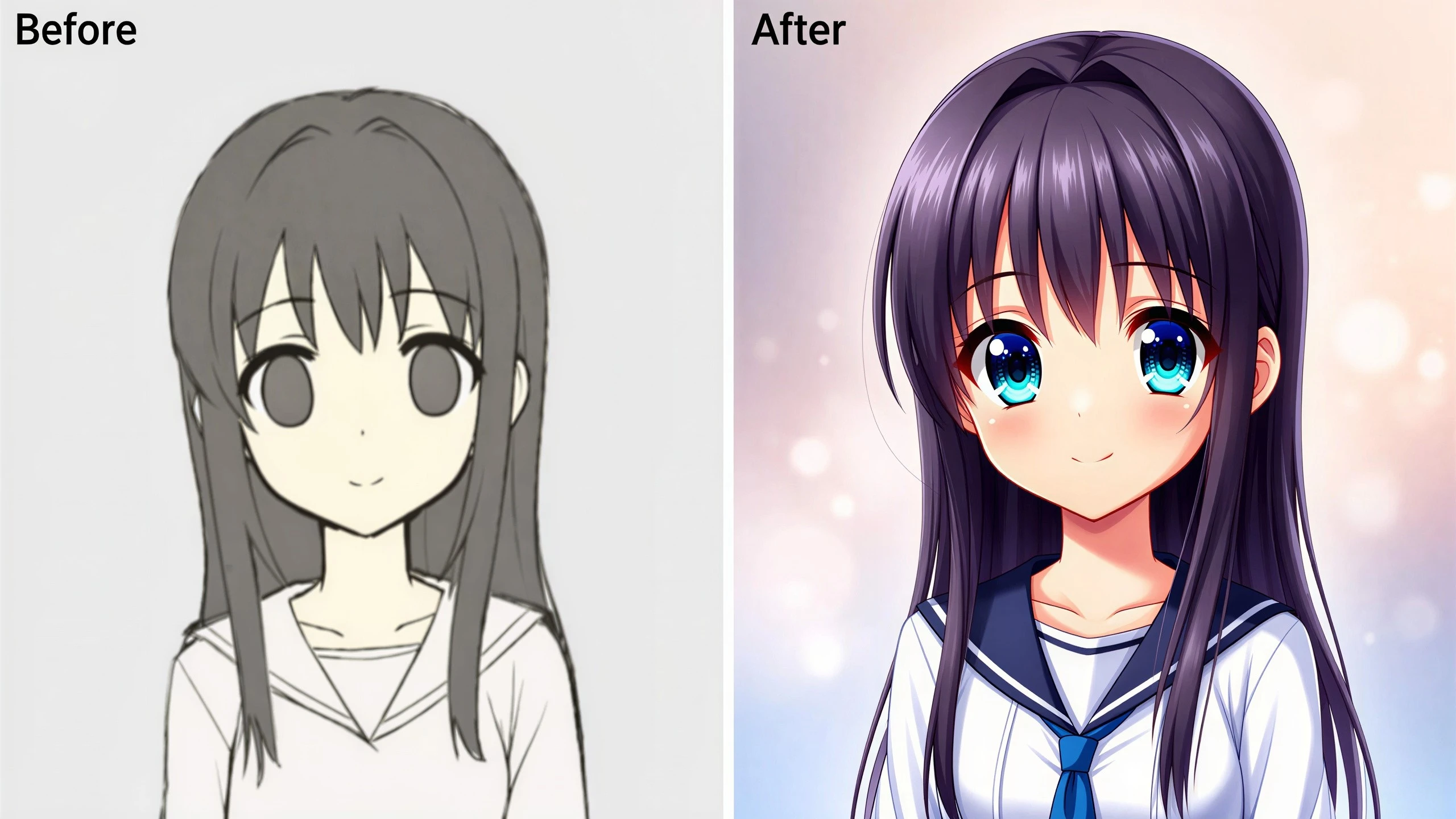 Quality comparison of anime AI art showing improvement with better prompts