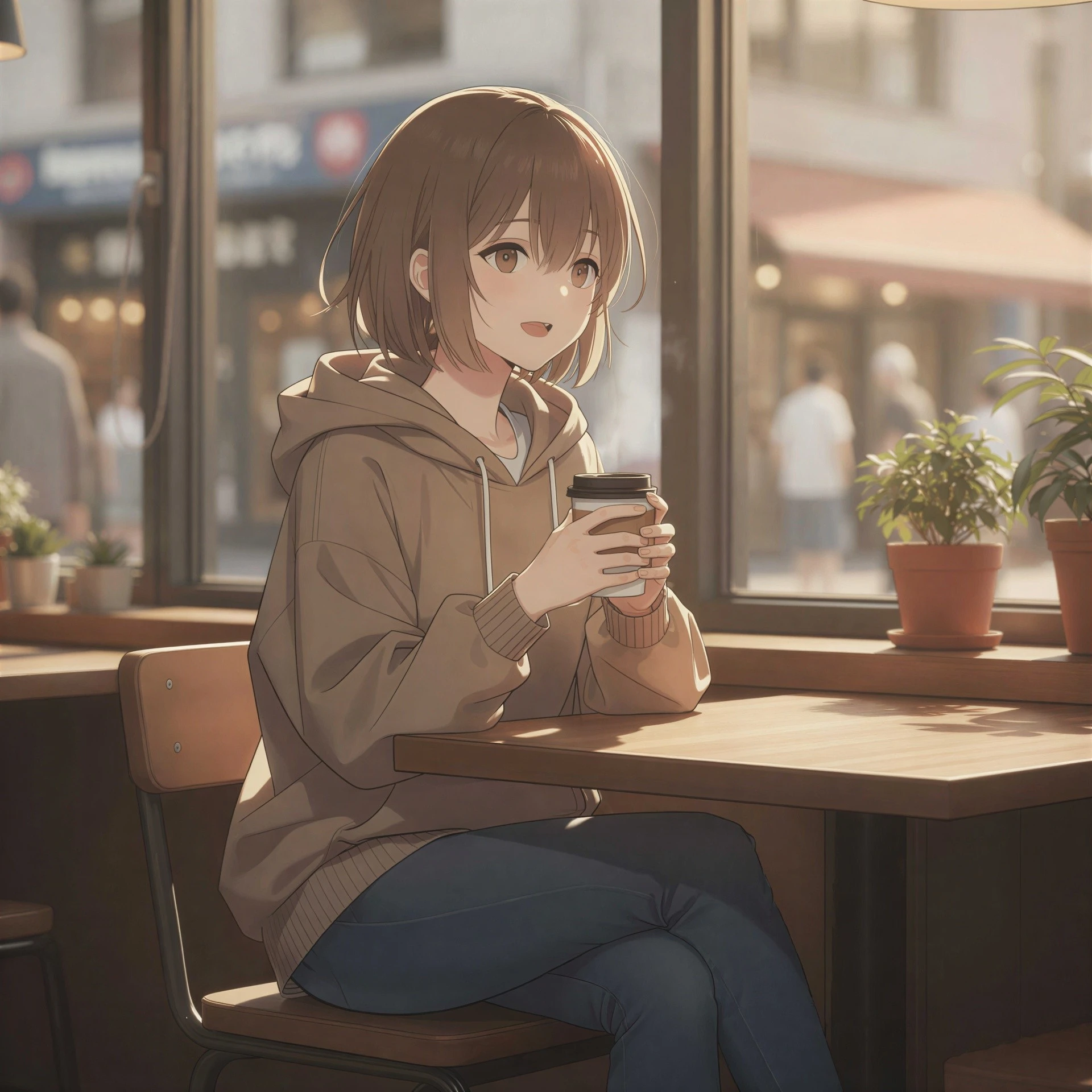 Modern anime character in contemporary setting